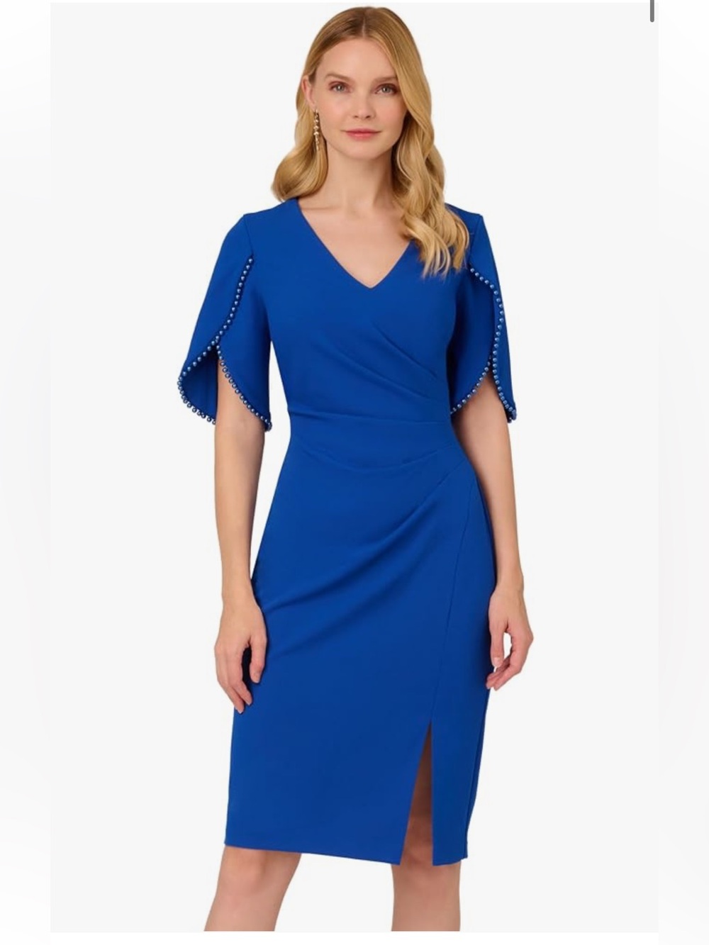 Adriana Papell Pearl Embellished Knit Crepe Dress Pearl Trim Size 4 NWT